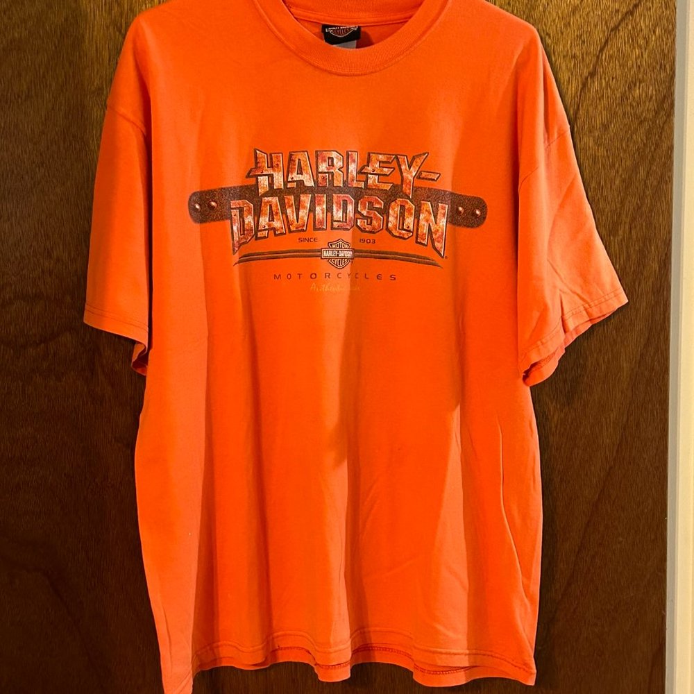 Harley Davidson Orange Tshirt, Short Sleeved Size XL